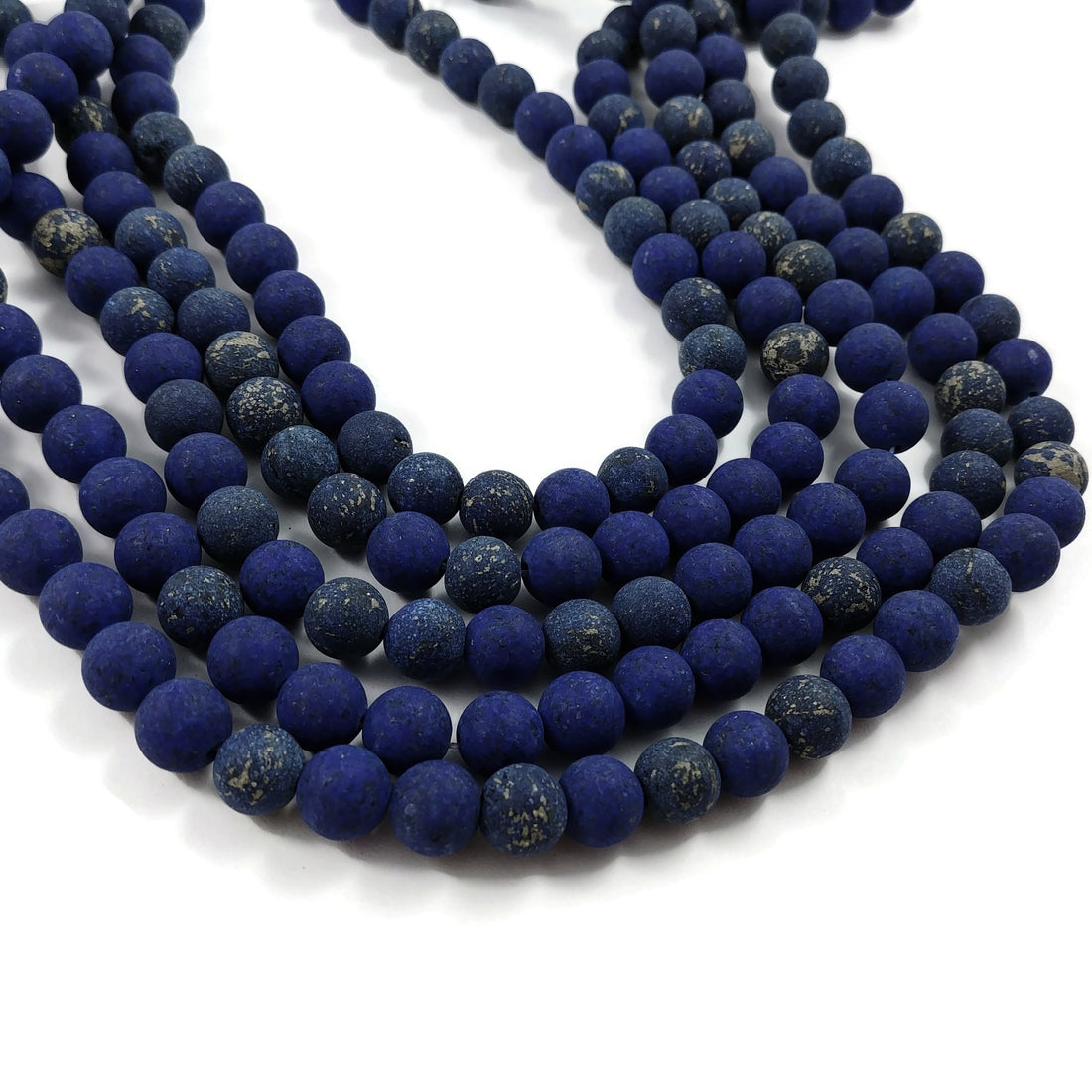 Frosted Natural Lapis Lazuli Round Beads Strand 4, 6 or 8mm - Blue