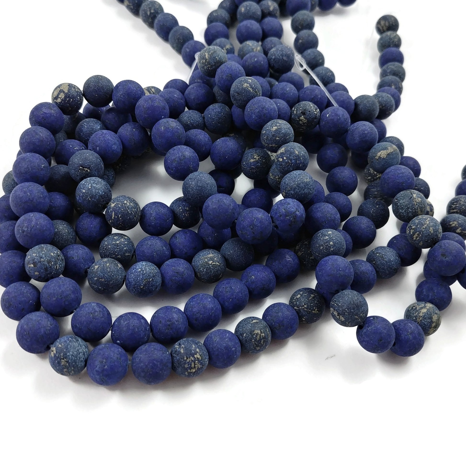 Pierres Naturelles Givrées Lapis Lazuli Rondes 4, 6 ou 8mm - Bleu