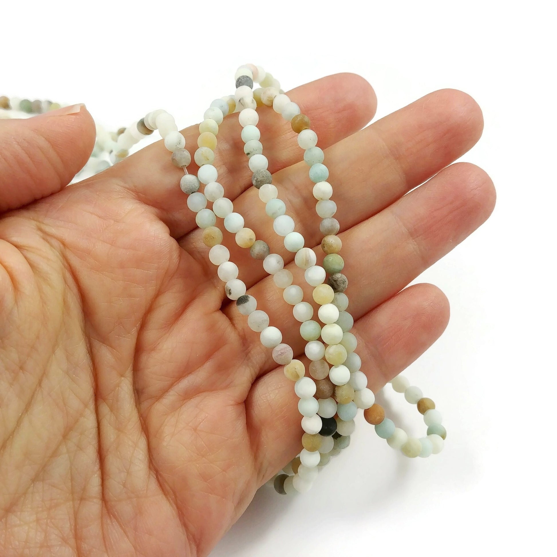 1 brin de perles rondes en amazonite naturelle givrée - 4, 6, 8 ou 10 mm