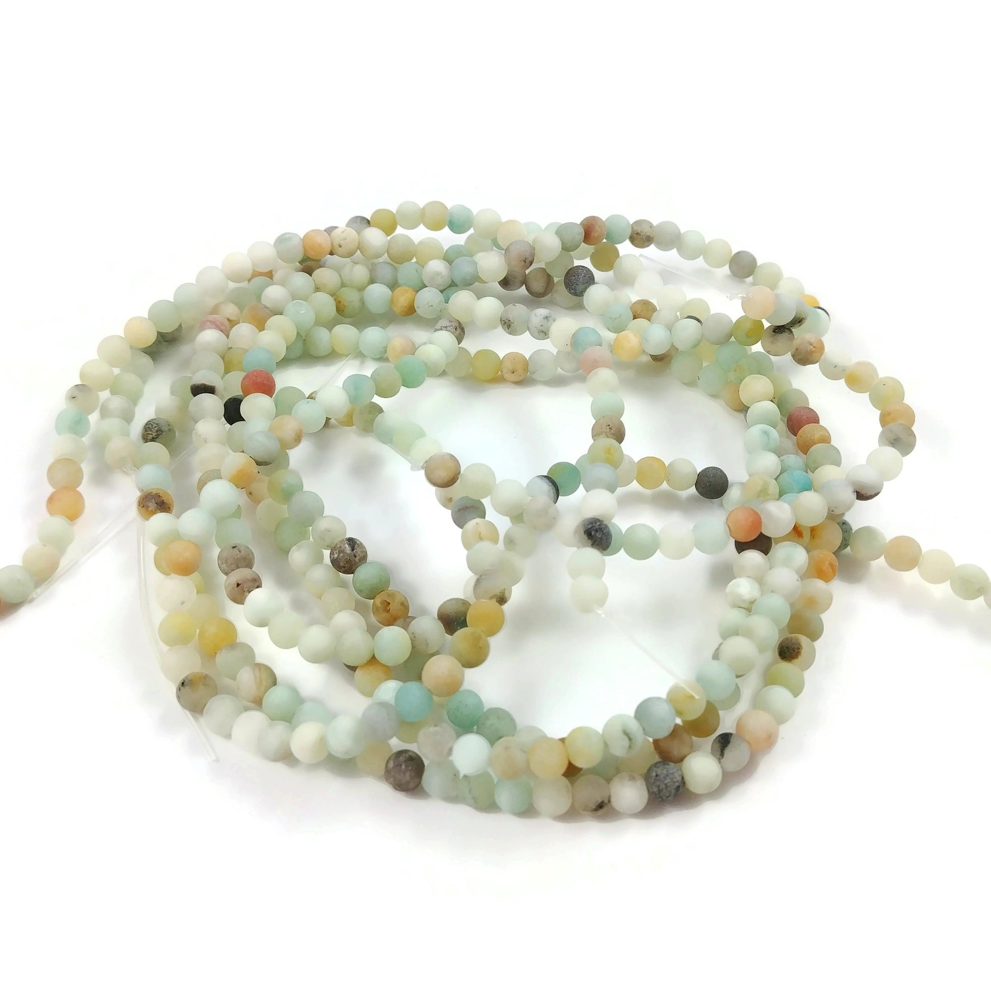 1 brin de perles rondes en amazonite naturelle givrée - 4, 6, 8 ou 10 mm