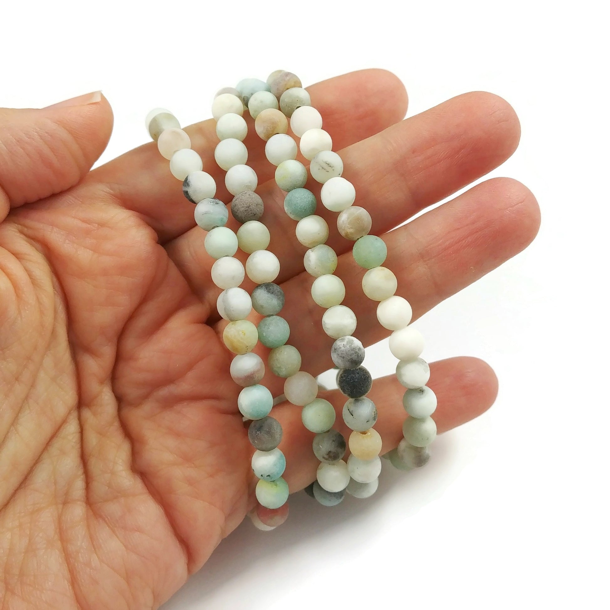 1 brin de perles rondes en amazonite naturelle givrée - 4, 6, 8 ou 10 mm