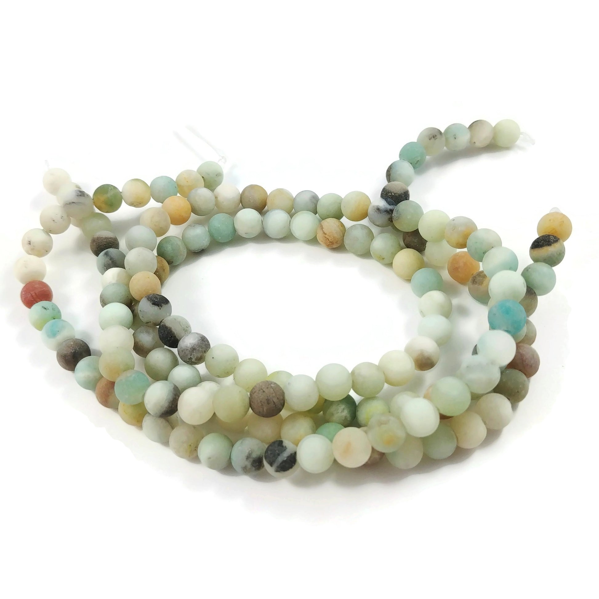 1 brin de perles rondes en amazonite naturelle givrée - 4, 6, 8 ou 10 mm