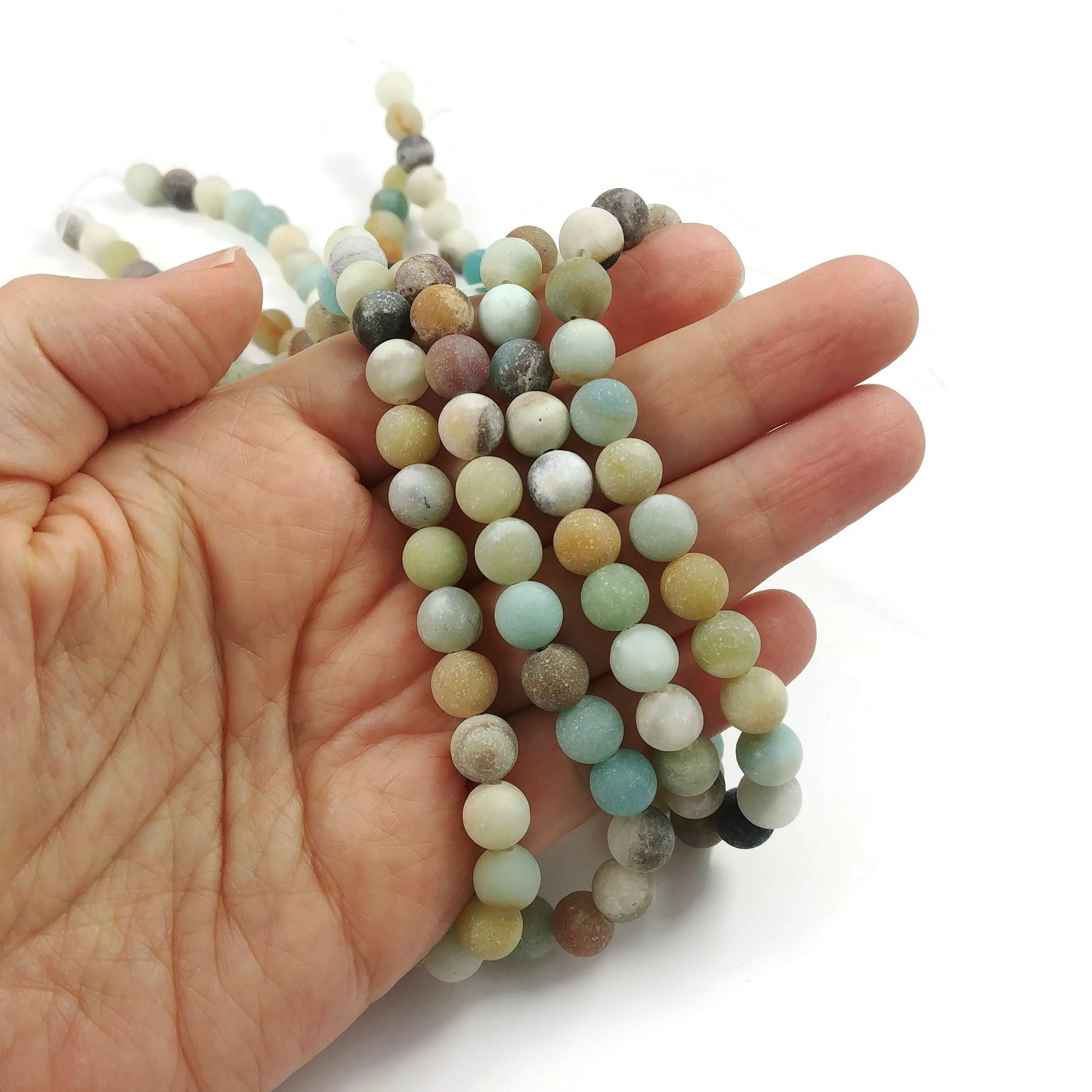 1 brin de perles rondes en amazonite naturelle givrée - 4, 6, 8 ou 10 mm