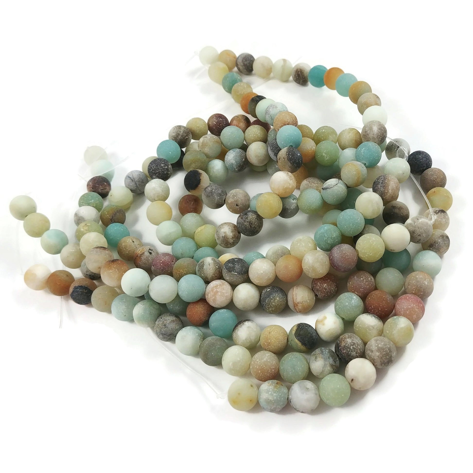 1 brin de perles rondes en amazonite naturelle givrée - 4, 6, 8 ou 10 mm