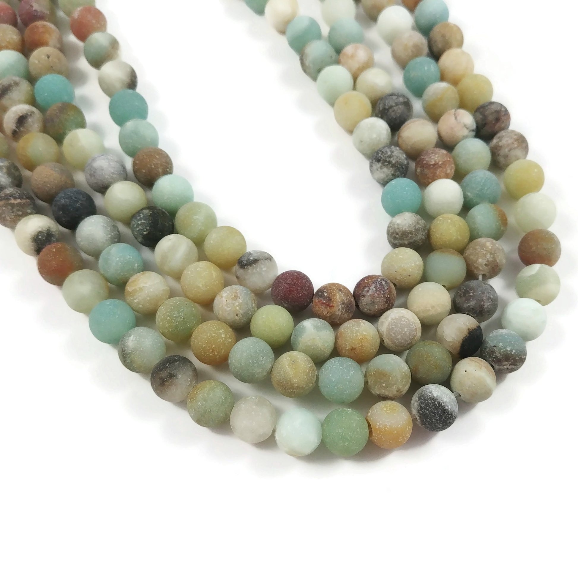1 brin de perles rondes en amazonite naturelle givrée - 4, 6, 8 ou 10 mm