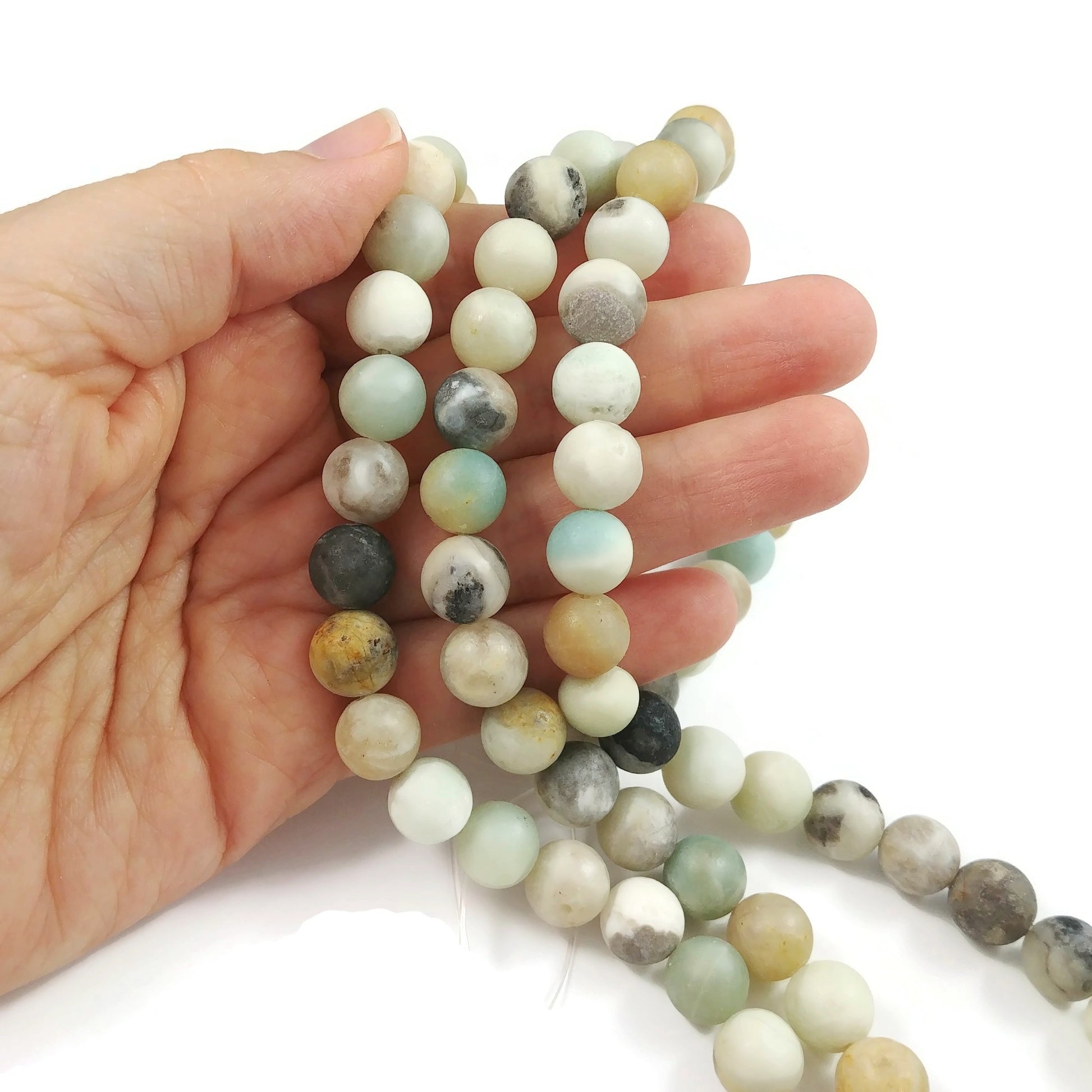 1 brin de perles rondes en amazonite naturelle givrée - 4, 6, 8 ou 10 mm