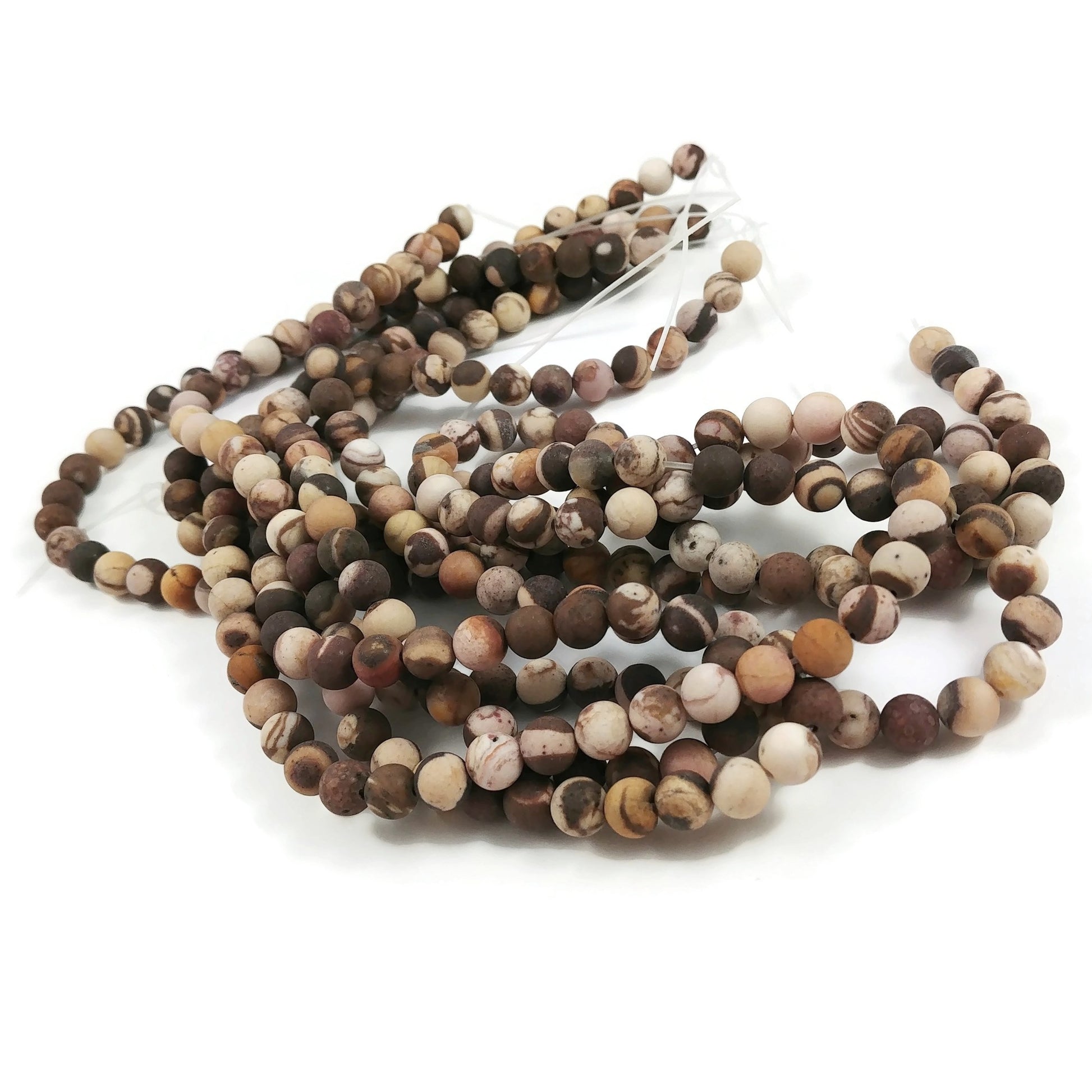 Natural Zebra Jasper Stone Frosted Beads Strands 6mm Round
