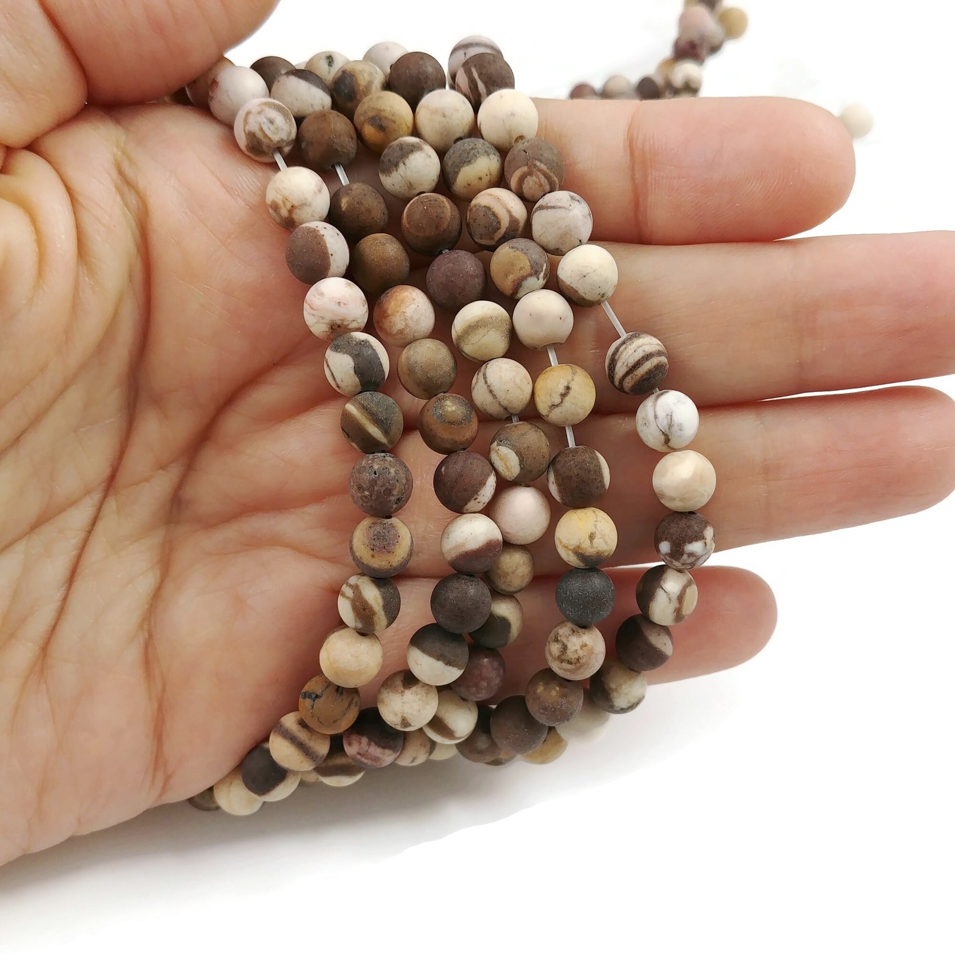 Natural Zebra Jasper Stone Frosted Beads Strands 6mm Round