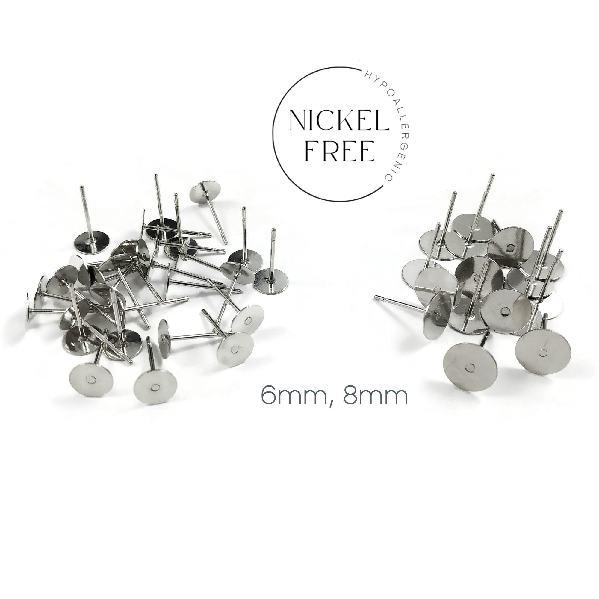 50 Tiges pour boucle d'oreille avec plaque de 6mm, 8mm