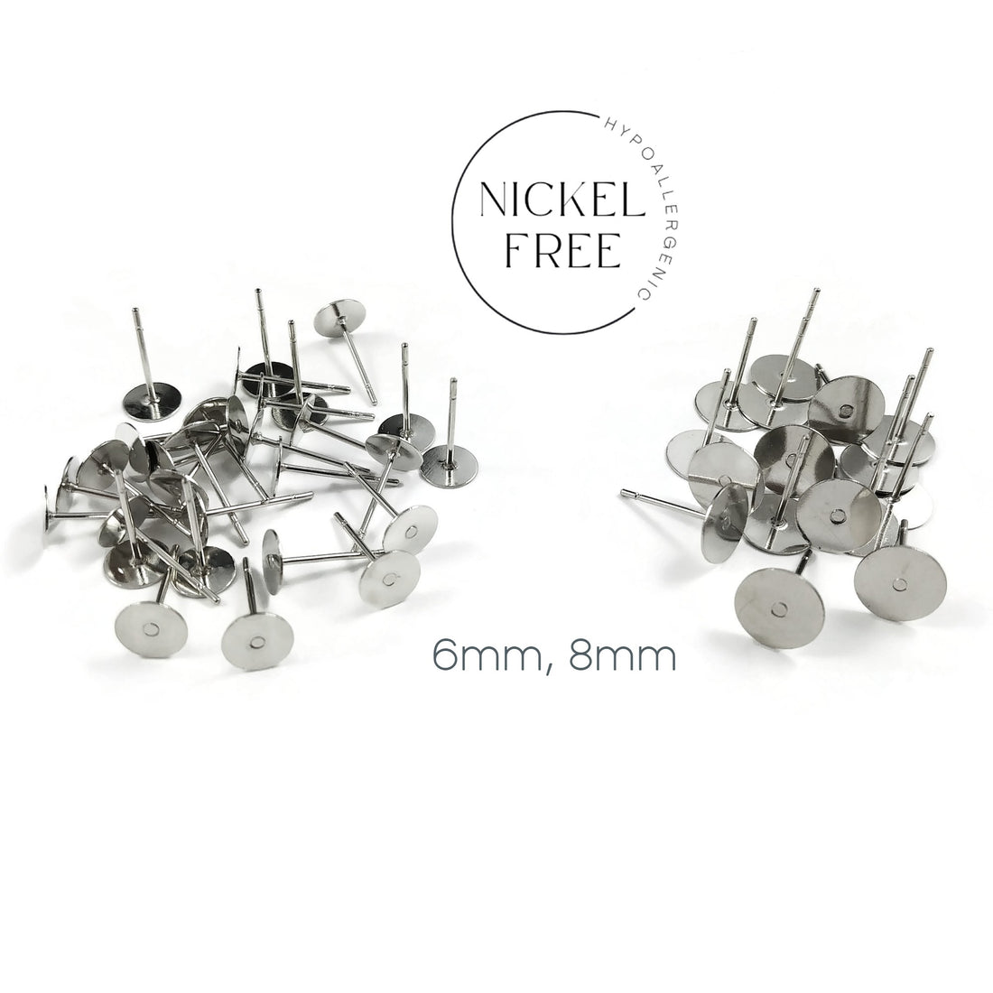 50 Tiges pour boucle d'oreille avec plaque de 6mm, 8mm