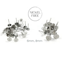 50 Tiges pour boucle d'oreille avec plaque de 6mm, 8mm