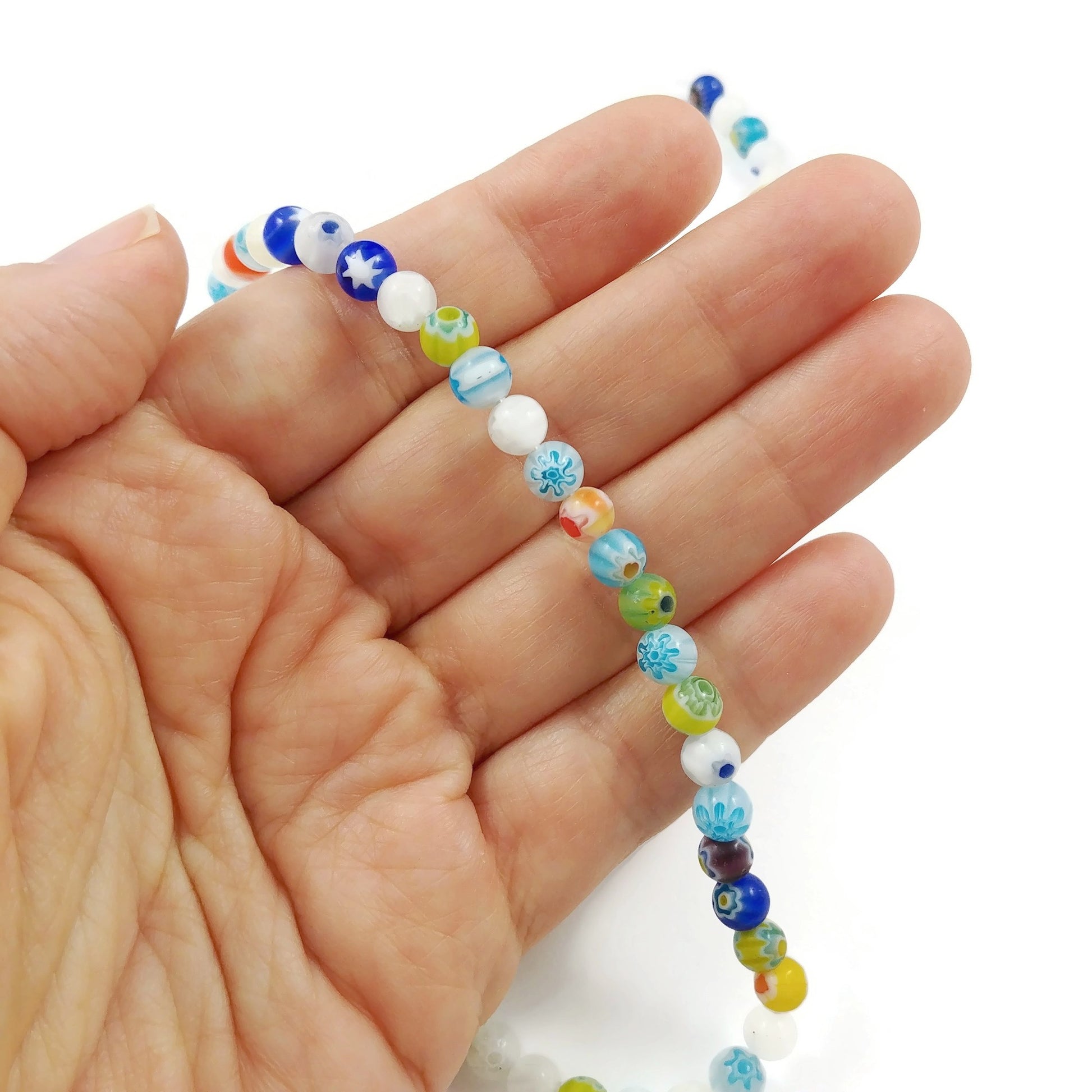 Millefiori glass beads, Assorted mixed colors, 4mm, 6mm, 8mm