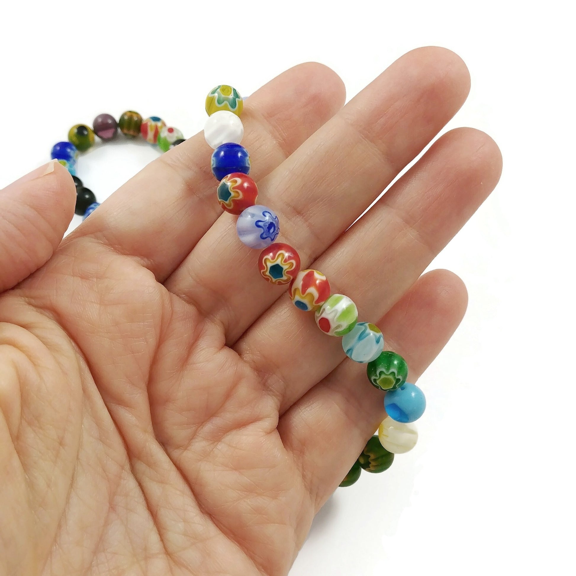Millefiori glass beads, Assorted mixed colors, 4mm, 6mm, 8mm