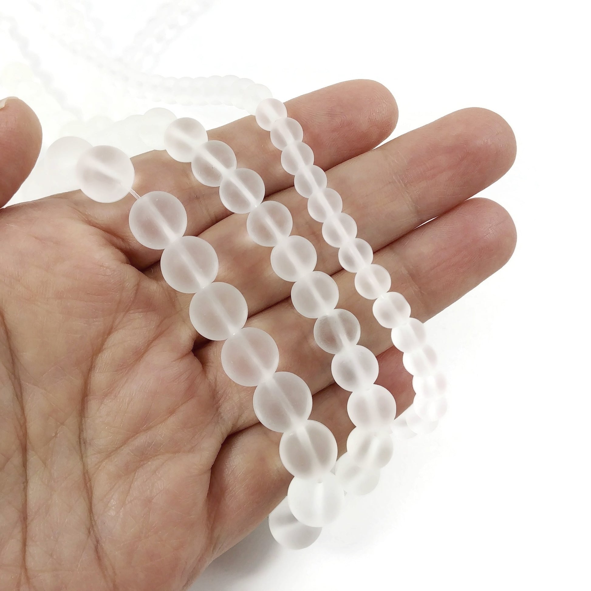 White Frosted Glass Beads Round 6, 8 or 10mm