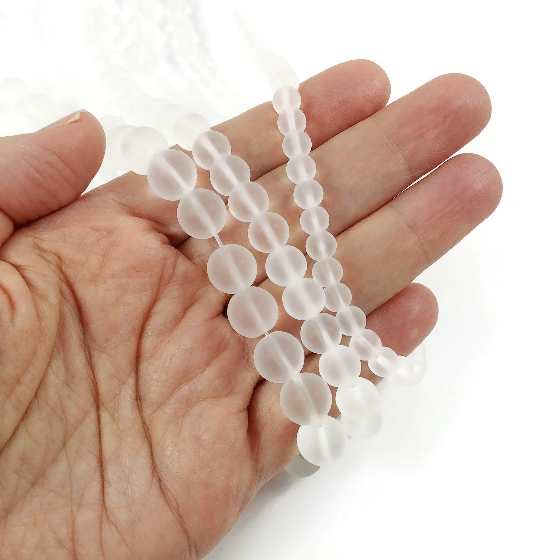 White Frosted Glass Beads Round 6, 8 or 10mm