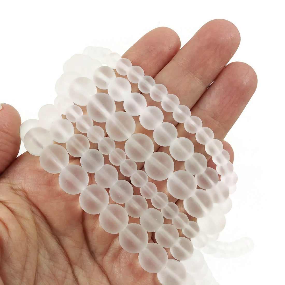 Perles Blanches Givrées, Rondes, 6, 8 ou 10mm