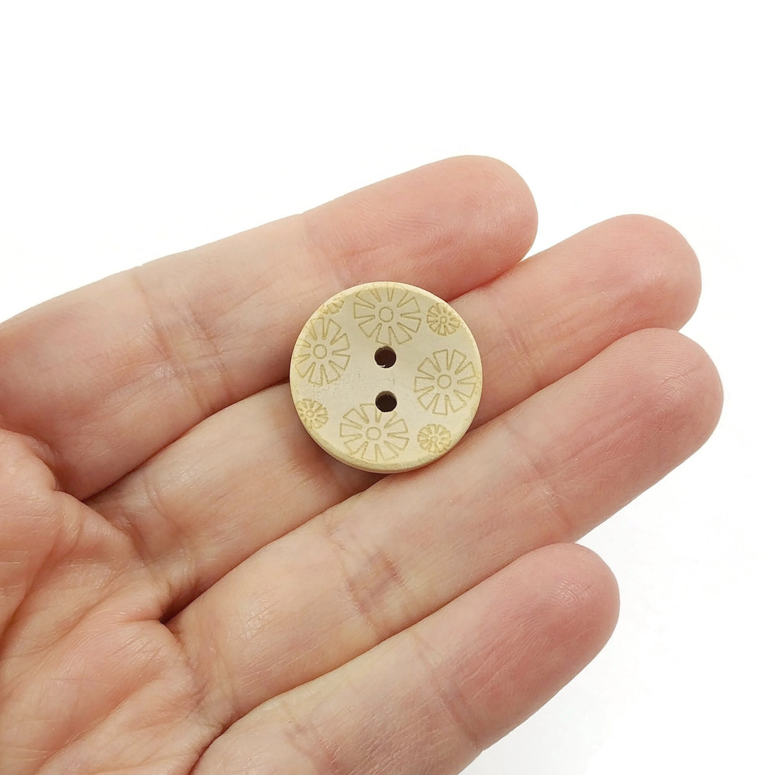 Bouton de bois avec motif de fleurs - bouton en bois naturel de 20mm - ensemble de 12