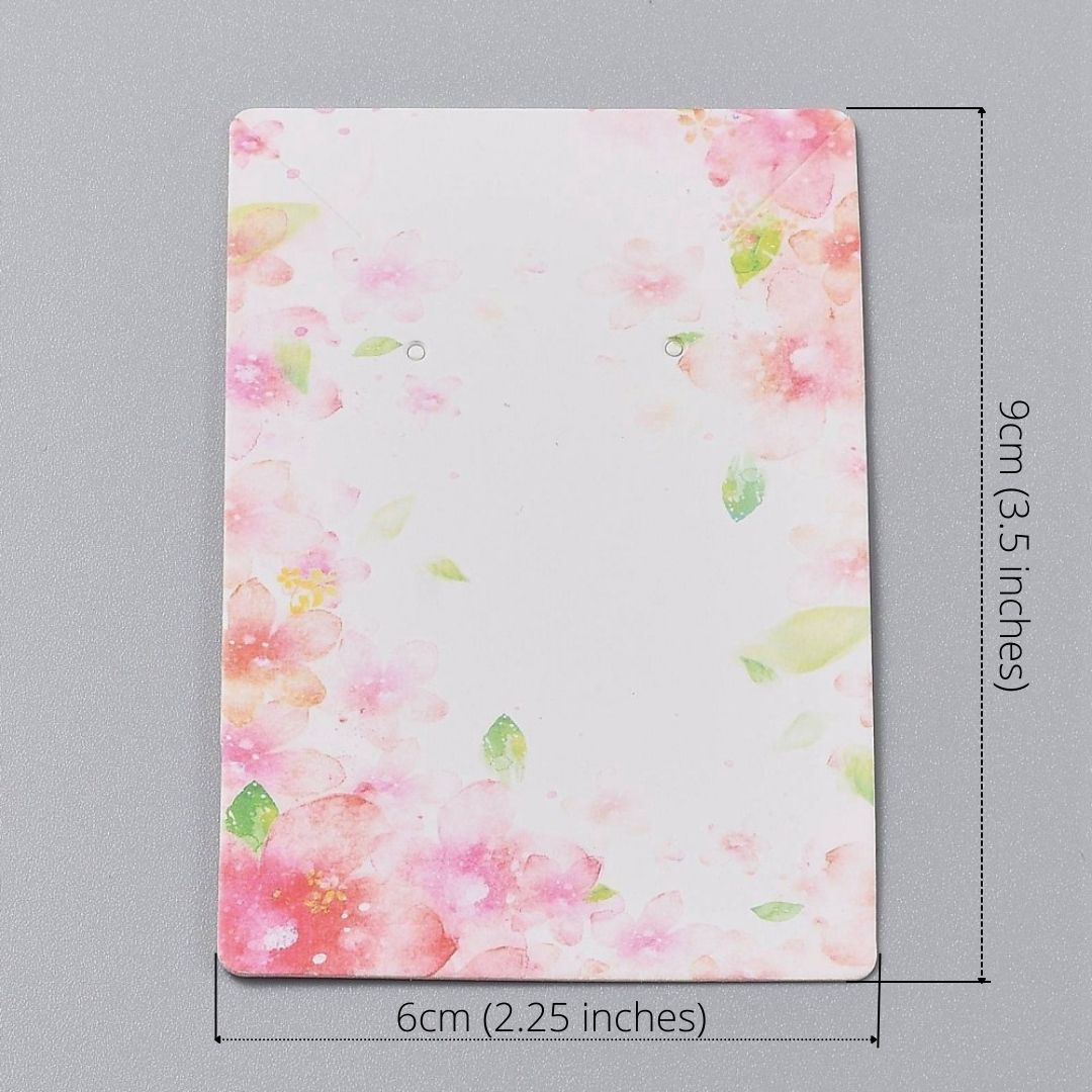 Cartons rectangulaires pour boucles d'oreille 30 x 50 mm à motif de fleurs roses