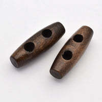 6 small wooden Toggle Buttons - Dark Brown 3 x 1cm
