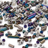 Grey glass seed bead grab bag, Mixed shapes