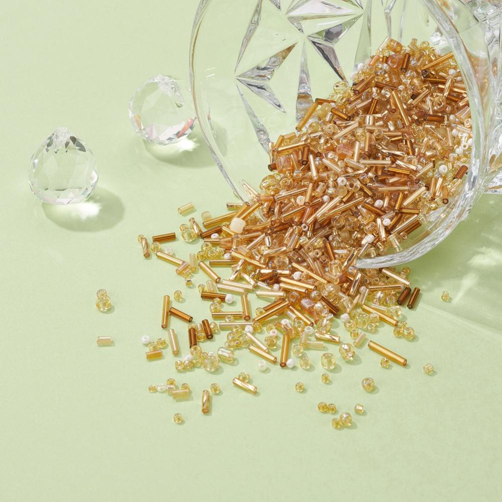Golden glass seed bead grab bag, Mixed shapes