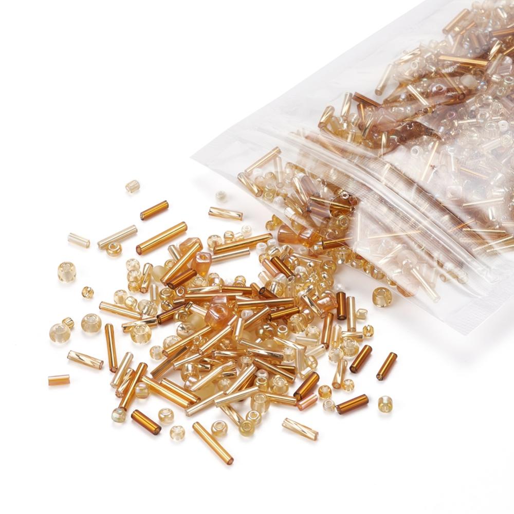 Golden glass seed bead grab bag, Mixed shapes