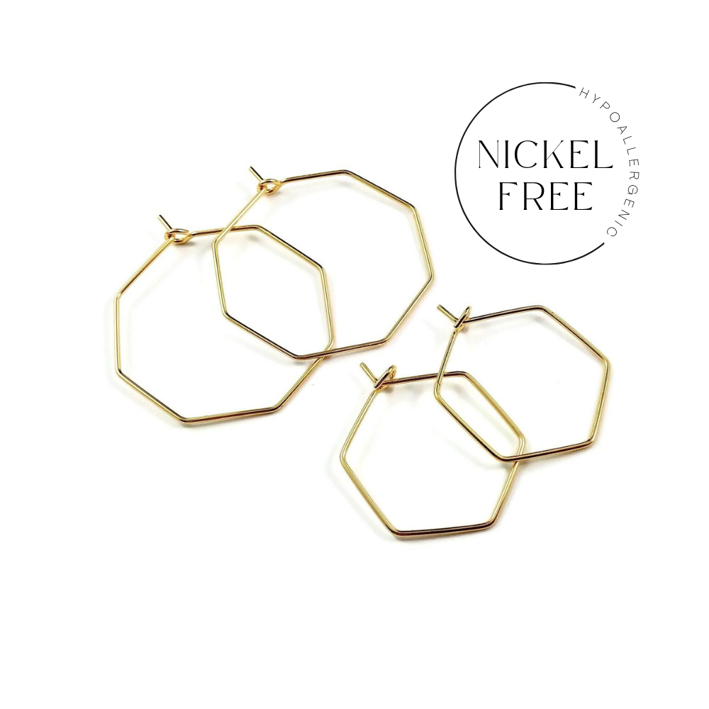 2 hexagon or octogon hoops, 18K gold plated