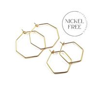 2 hexagon or octogon hoops, 18K gold plated