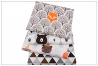 8pcs Printed Twill Cotton Fabric - Fox and Bear Patterns