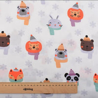 8pcs Printed Twill Cotton Fabric - Fox and Bear Patterns