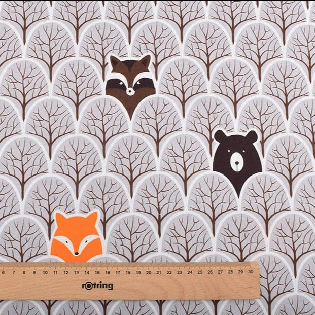 8pcs Printed Twill Cotton Fabric - Fox and Bear Patterns