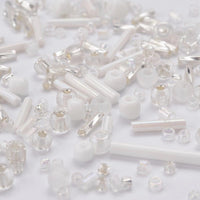 White glass seed bead grab bag, Mixed shapes