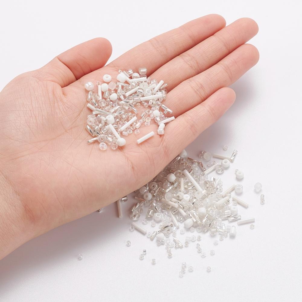 White glass seed bead grab bag, Mixed shapes