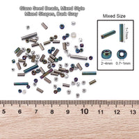 Grey glass seed bead grab bag, Mixed shapes
