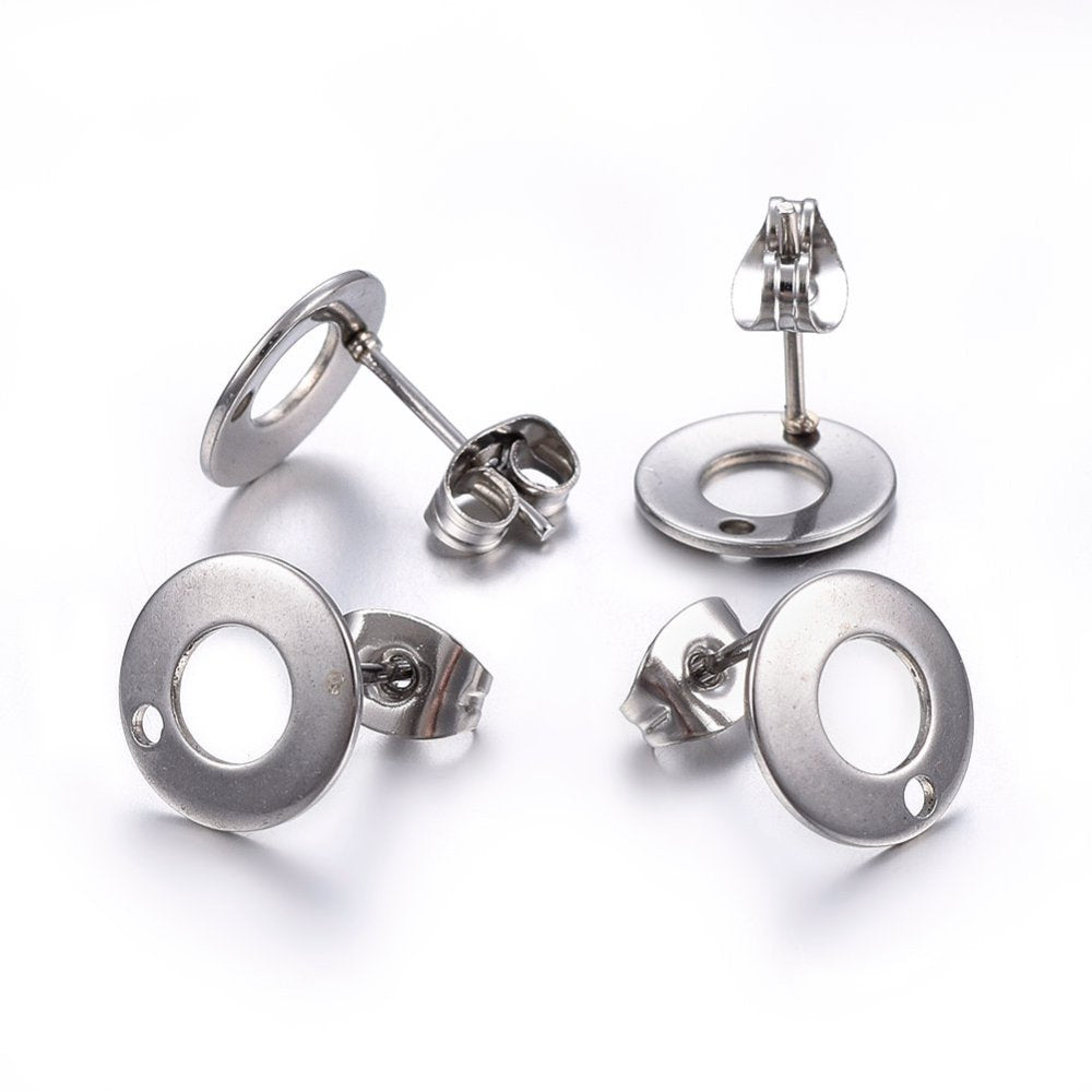 10 Stainless steel earring post 10mm ring - Rose gold, gold, silver, black
