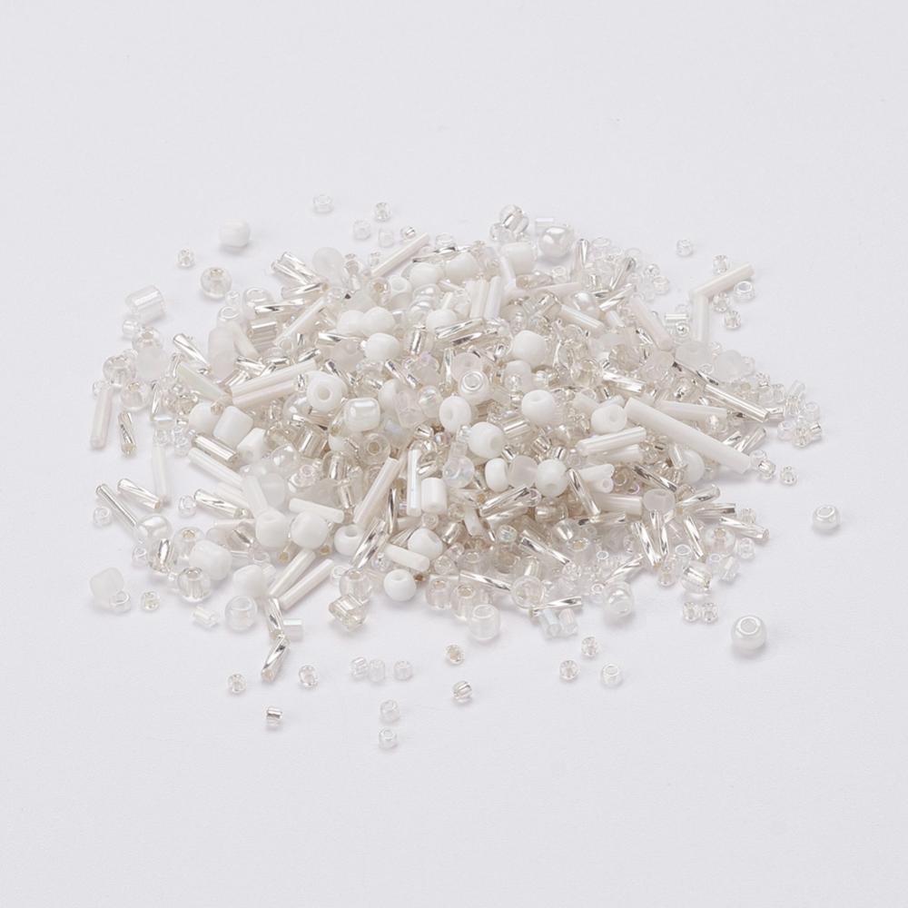 White glass seed bead grab bag, Mixed shapes
