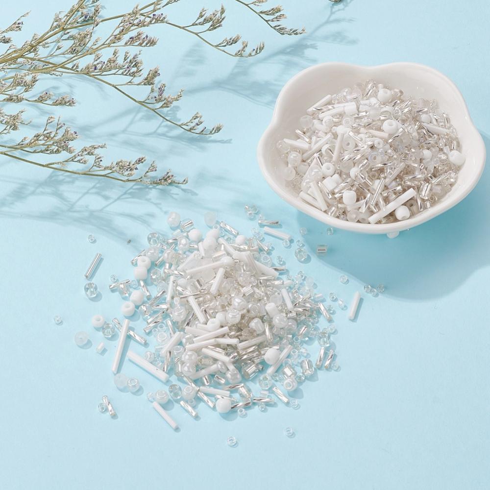 White glass seed bead grab bag, Mixed shapes