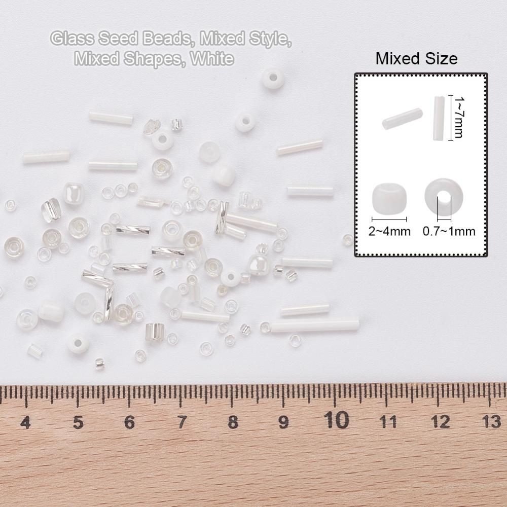 White glass seed bead grab bag, Mixed shapes