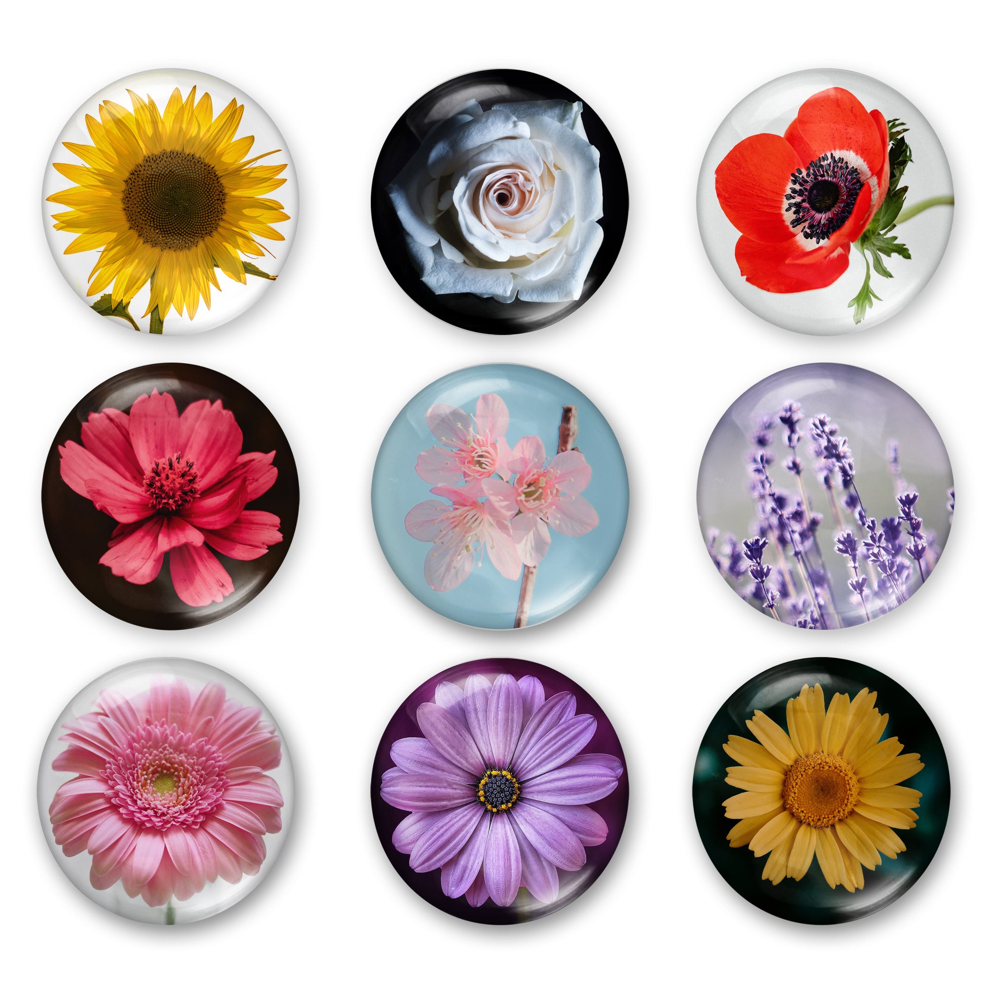 Images digitales cabochon - Fleurs - Cabochon rond à imprimer en 7 grandeurs
