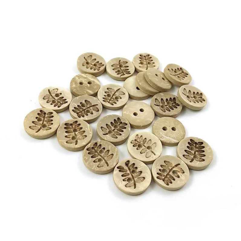 10 Boutons en bois de coco 12mm - Fougère