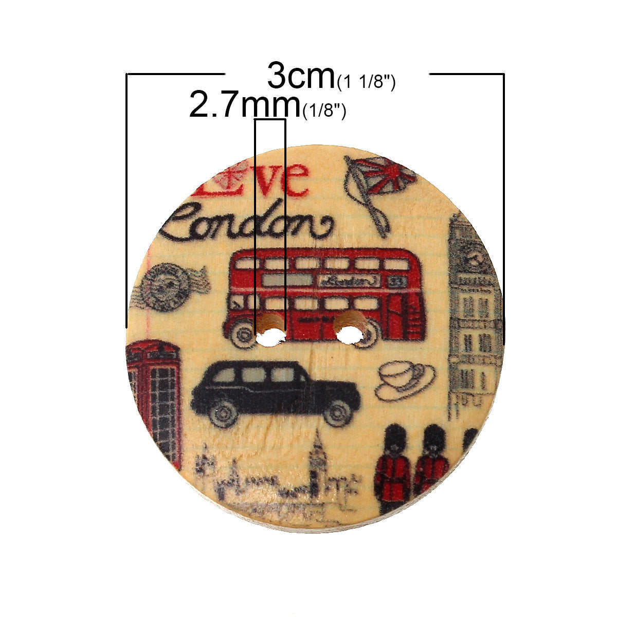 London wood sewing buttons - 5 Mixed Patterns scrapbooking buttons