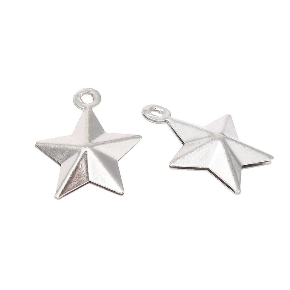 5 Pendentifs étoiles 3D en acier inoxydable 15mm