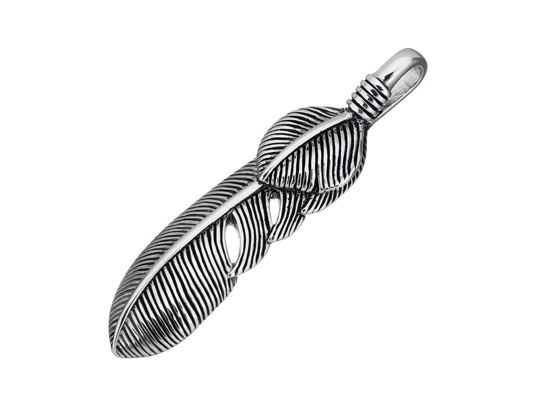 Native Feather pendant stainless steel 60mm blacken charm