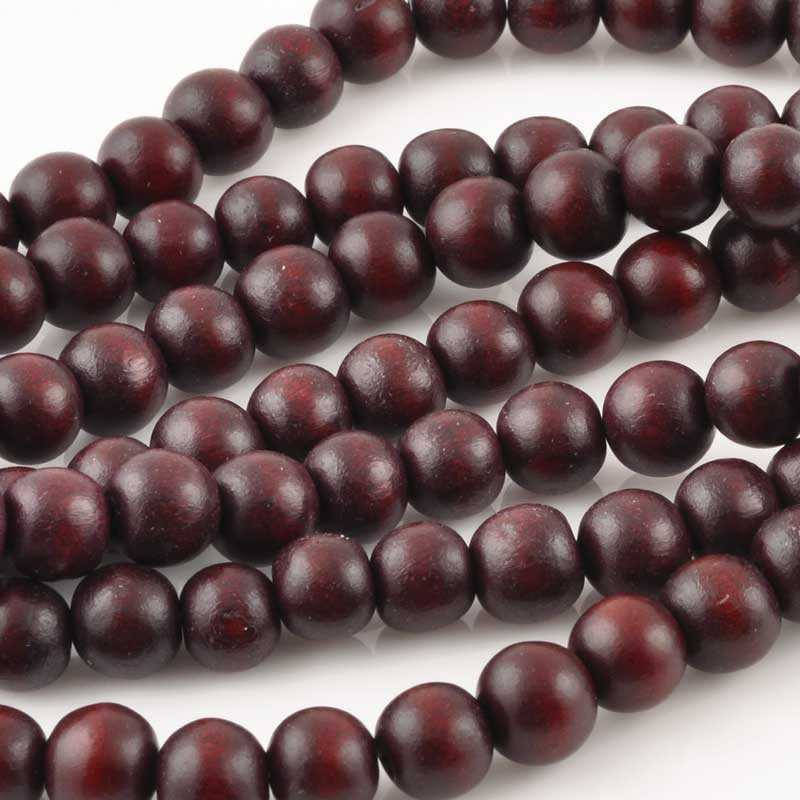 Perles de bois rondes bourgognes 6mm ou 8mm