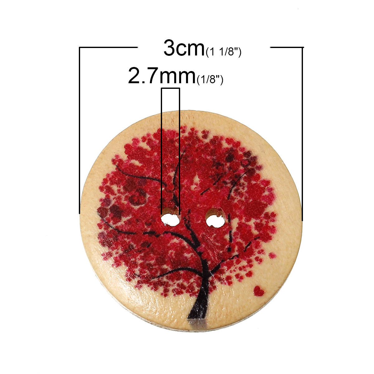 6 Boutons Arbres couleurs variées - lot de boutons en bois 30mm