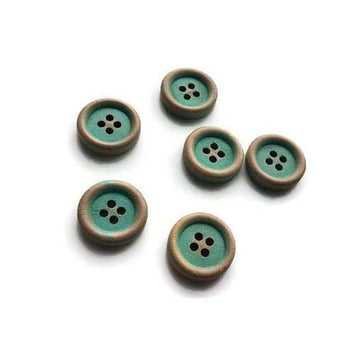 Bouton de bois aqua de 1.5cm - ensemble de 6 boutons
