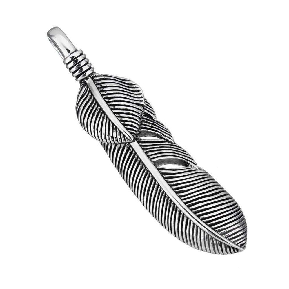 Native Feather pendant stainless steel 60mm blacken charm