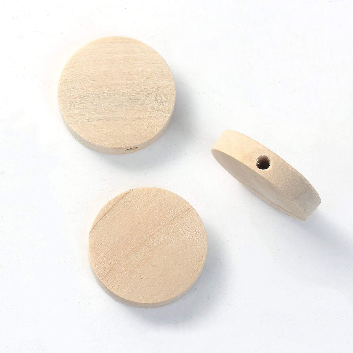 6 Flat wooden beads 15mm, 20mm or 25mm