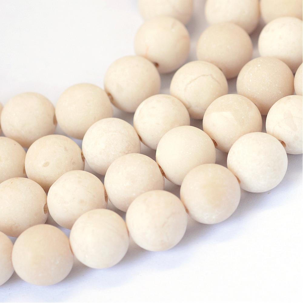Frosted Natural Fossil Round Beads Strands 6 or 8mm - Ivory