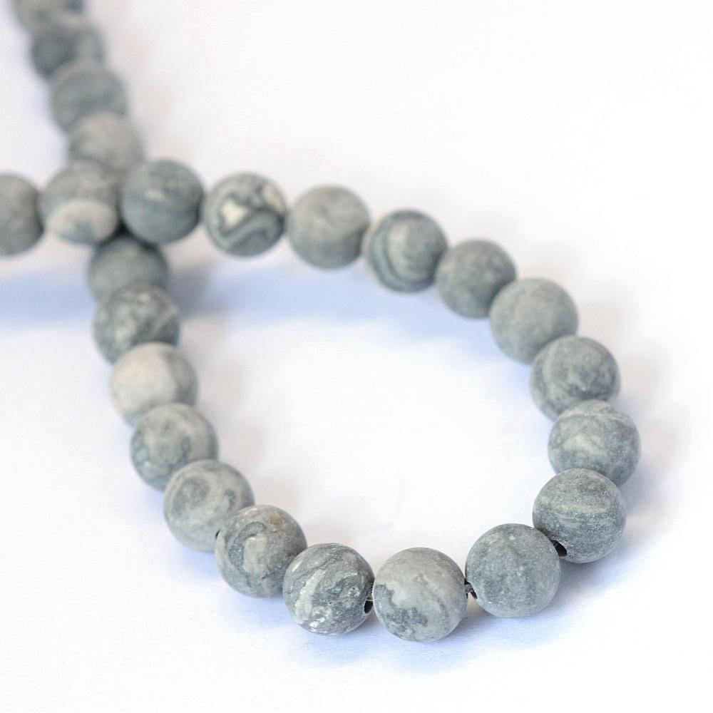 Frosted Natural Picasso Round Beads Strands 4, 6 or 8mm - Grey